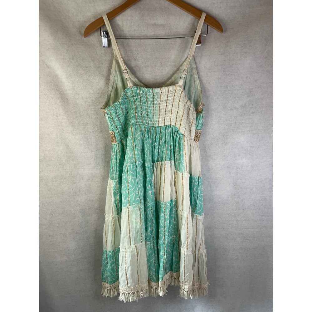 Ananta dress bohemian luxury patchwork seafoam green Sz L/XL beach cottage core - Picture 3 of 4